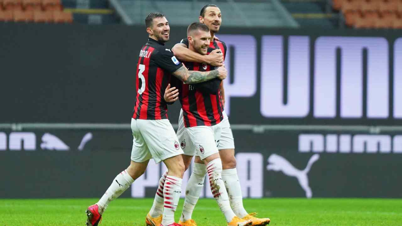 Romagnoli Rebic e Ibra foto LaPresse